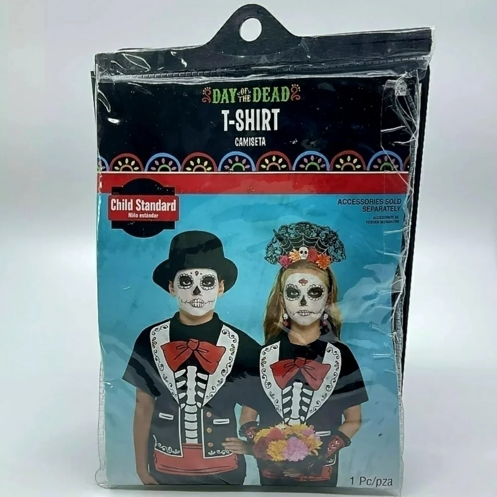 NWT Day of the Dead T-Shirt Child Standard Sz Skeleton Halloween Costume Unisex